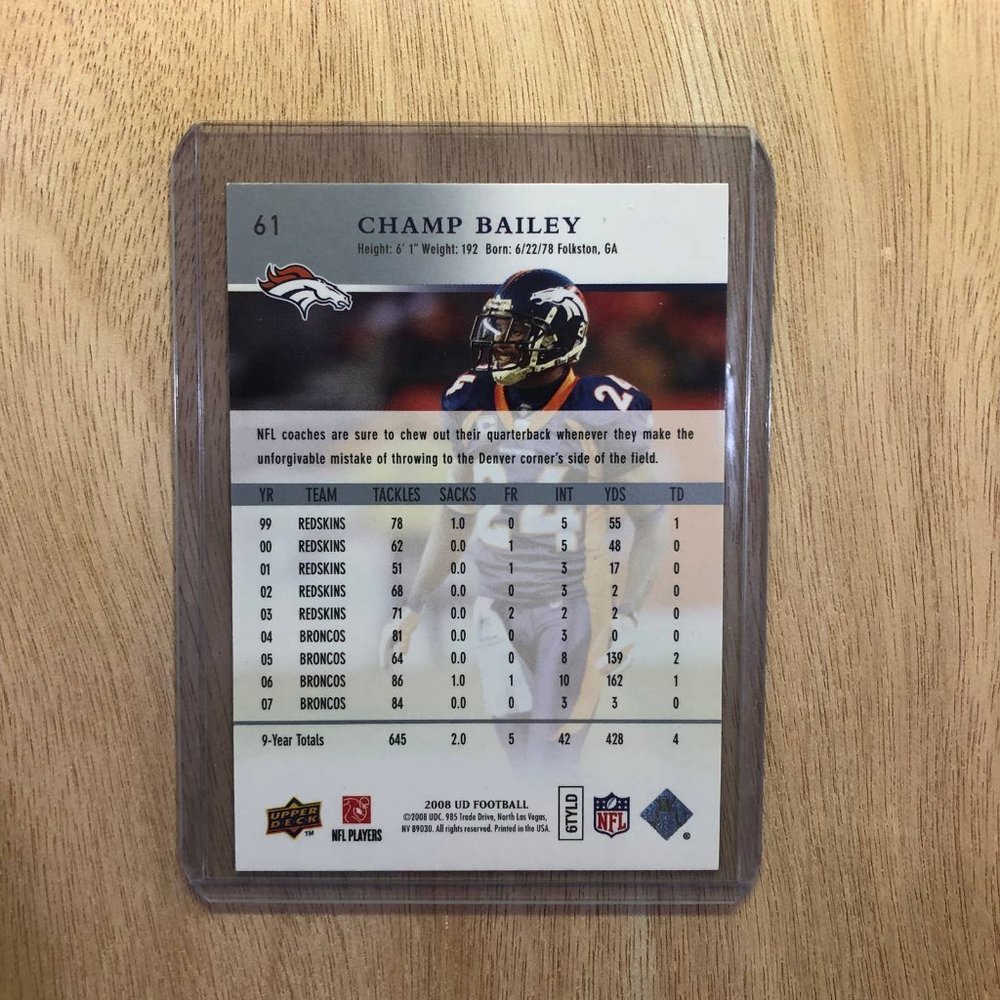 Champ Bailey - Upper Deck Sports Card - Picture 2 of 2